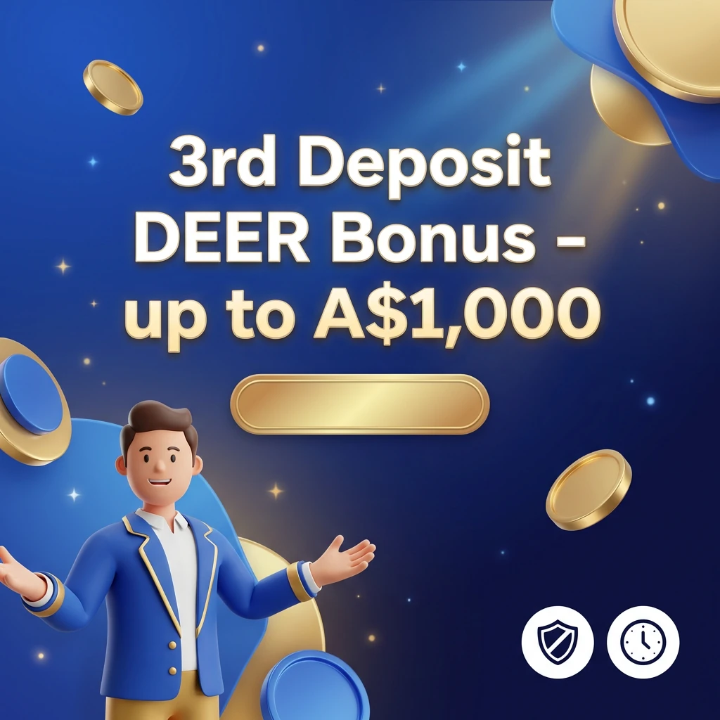 3rd Deposit DEER Bonus - 50% up to A$1,000